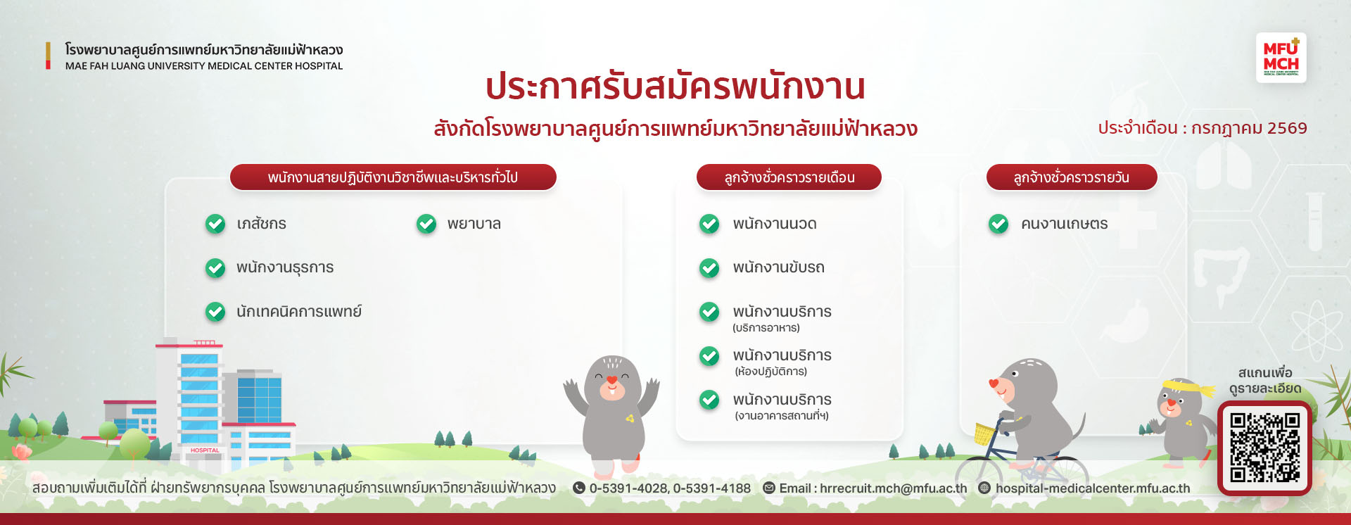 ตำแหน่งงาน สังกัด โรงพยาบาลศูนย์การแพทย์มหาวิทยาลัยแม่ฟ้าหลวง